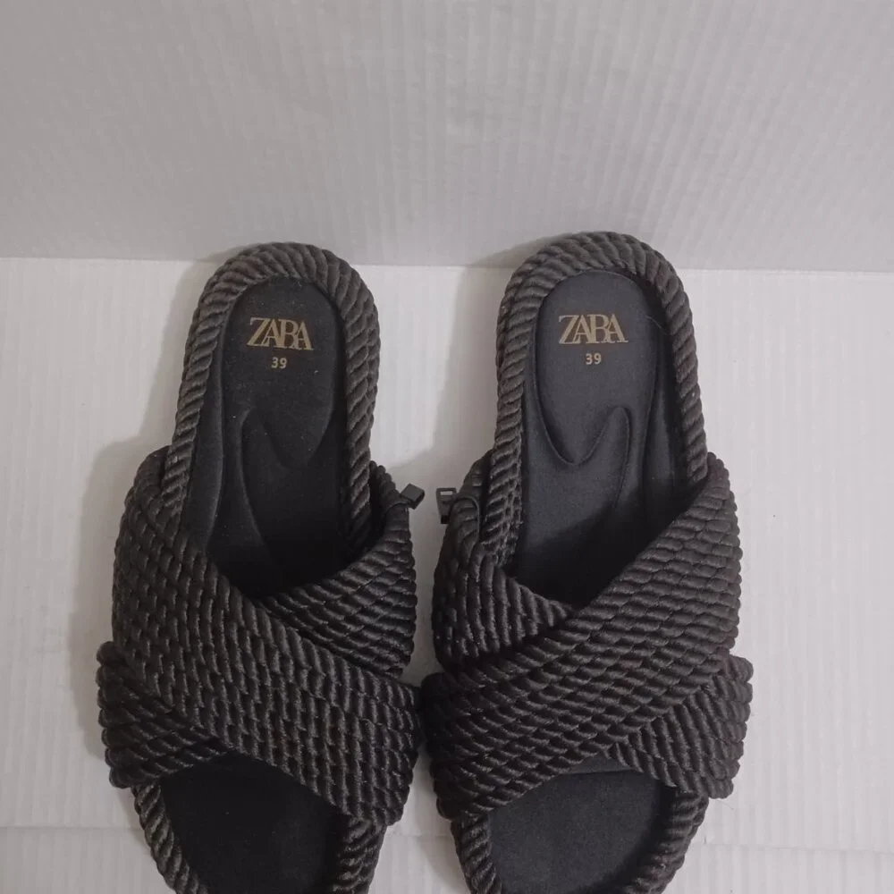 ZARA ROPE SLIDE SANDALS BLACK SIZE 39 - Picture 11 of 12